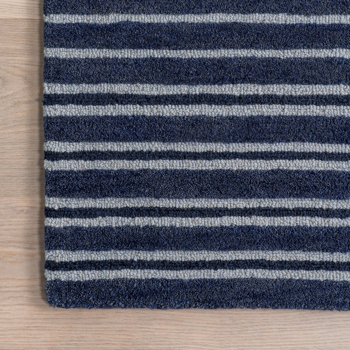 Blue Wool Striped Area Rug