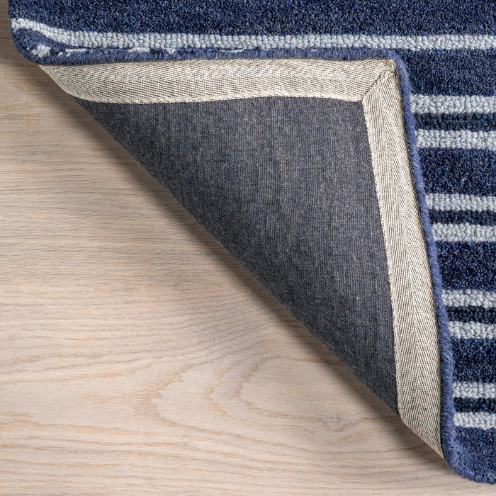 Blue Wool Striped Area Rug