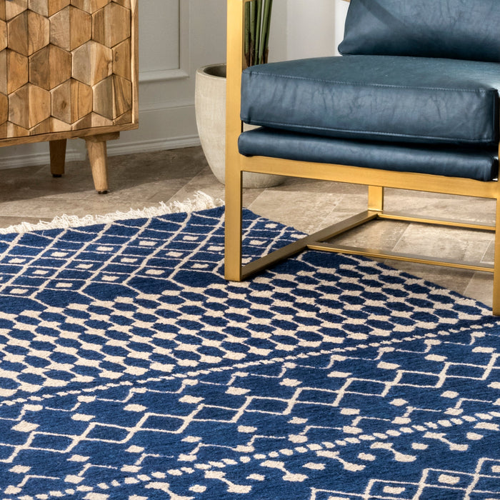 Blue Wool Trellis Area Rug for Modern Home Decor