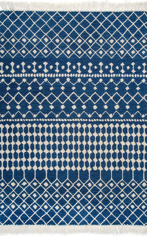 Blue Wool Trellis Area Rug for Modern Home Decor