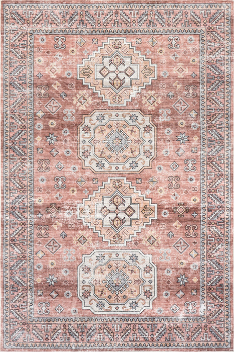 Blush Pink Geometric Medallion Washable Area Rug 120x180 cm