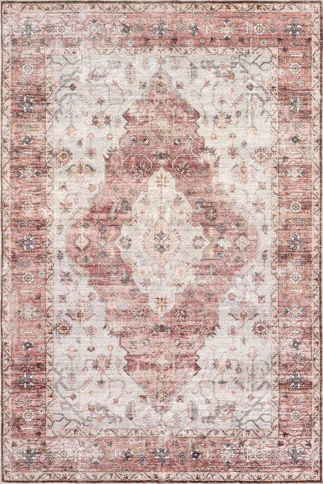 Blush Pink Washable Diamond Medallion Area Rug 140x200 cm