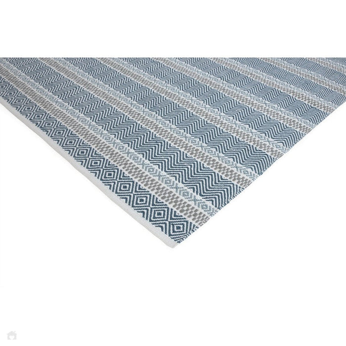 Boardwalk Modern Striped Hand-Woven Durable Stain-Resistant Weatherproof Flatweave In-Outdoor Blue/Grey/Cream Rug