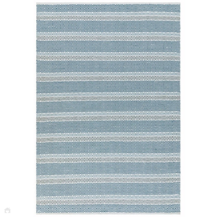 Boardwalk Modern Striped Hand-Woven Durable Stain-Resistant Weatherproof Flatweave In-Outdoor Blue/Grey/Cream Rug