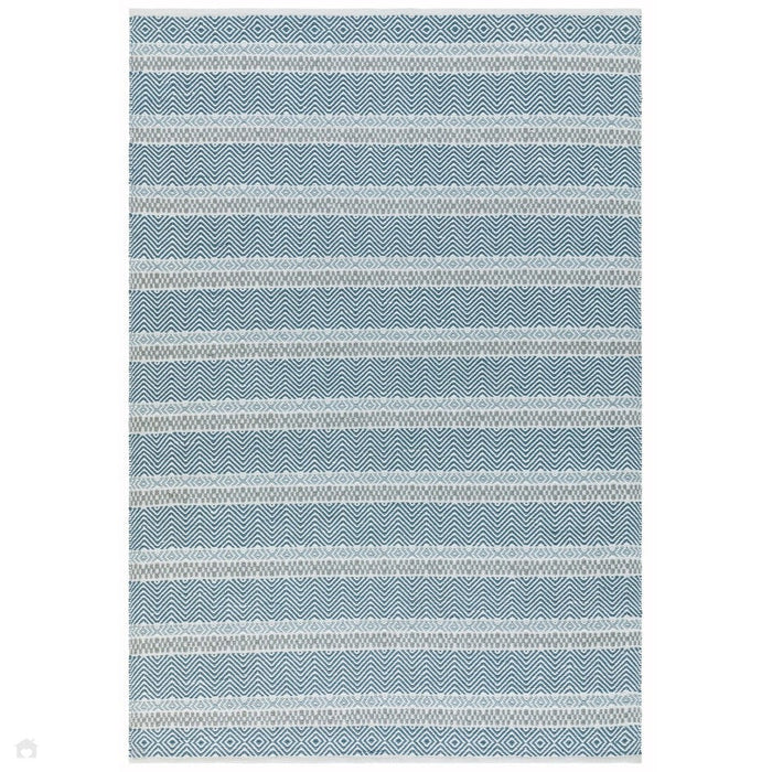 Boardwalk Modern Striped Hand-Woven Durable Stain-Resistant Weatherproof Flatweave In-Outdoor Blue/Grey/Cream Rug