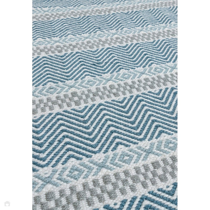 Boardwalk Modern Striped Hand-Woven Durable Stain-Resistant Weatherproof Flatweave In-Outdoor Blue/Grey/Cream Rug