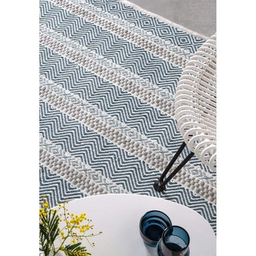 Boardwalk Modern Striped Hand-Woven Durable Stain-Resistant Weatherproof Flatweave In-Outdoor Blue/Grey/Cream Rug