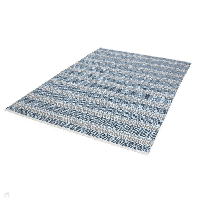 Boardwalk Modern Striped Hand-Woven Durable Stain-Resistant Weatherproof Flatweave In-Outdoor Blue/Grey/Cream Rug