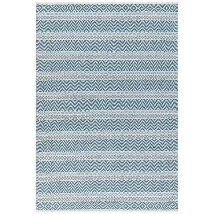 Boardwalk Modern Striped Hand-Woven Durable Stain-Resistant Weatherproof Flatweave In-Outdoor Blue/Grey/Cream Rug