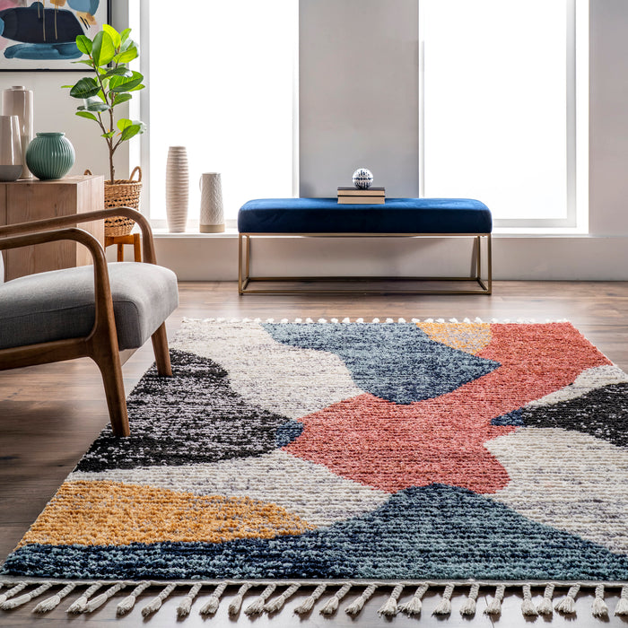 Bohemian Blue Fringed Area Rug 120x180 cm