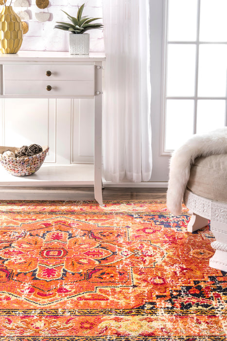 Bohemian Center Medallion Area Rug in Orange 60x90 cm