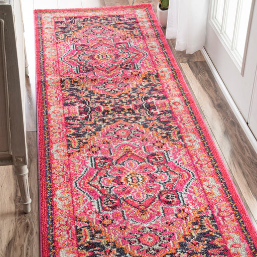 Bohemian Center Medallion Area Rug in Violet Pink