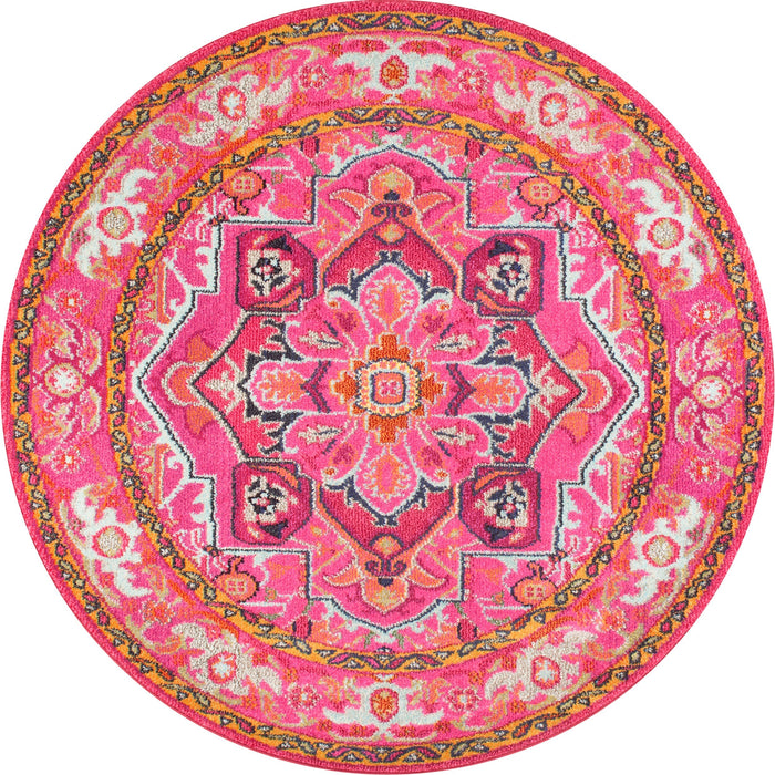 Bohemian Center Medallion Area Rug in Violet Pink