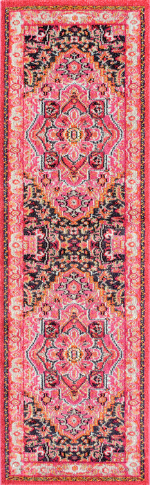 Bohemian Center Medallion Area Rug in Violet Pink