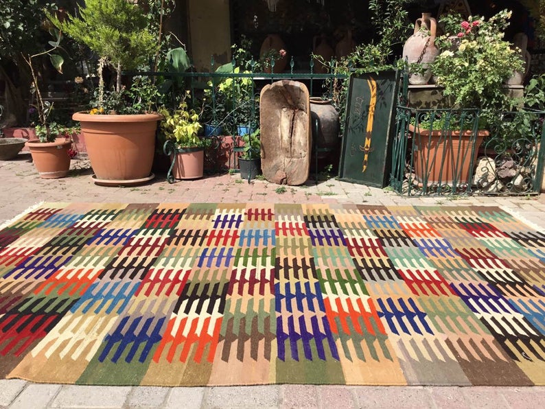 Bohemian käsinkudottu Kilim-matto 301cm x 201cm vintage-tyyli