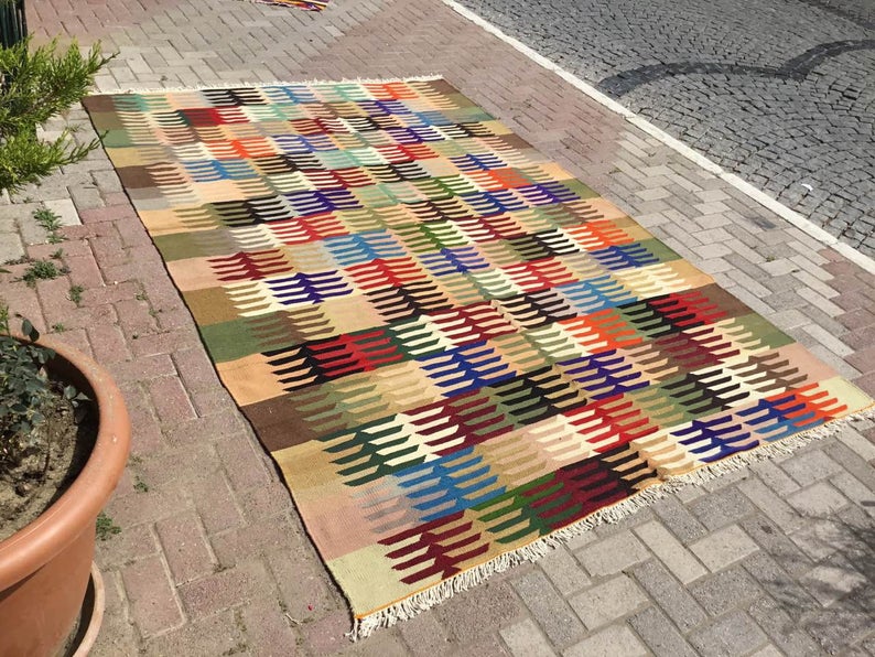 Bohemian käsinkudottu Kilim-matto 301cm x 201cm vintage-tyyli