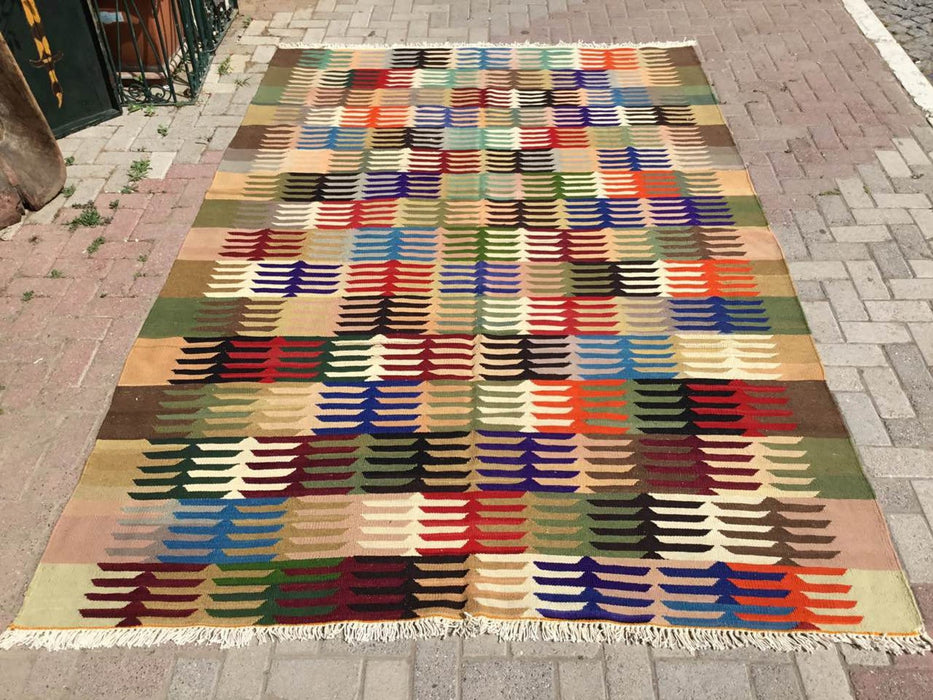 Bohemian käsinkudottu Kilim-matto 301cm x 201cm vintage-tyyli