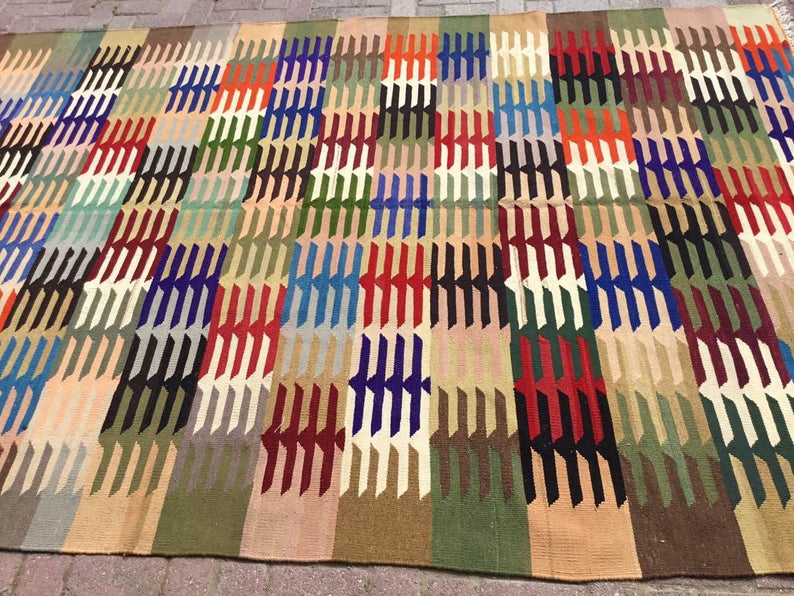 Bohemian käsinkudottu Kilim-matto 301cm x 201cm vintage-tyyli