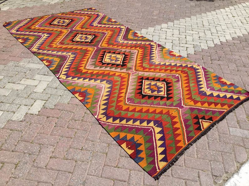 Bohemian Handwoven Vintage Kilim Rug 323cm x 157cm