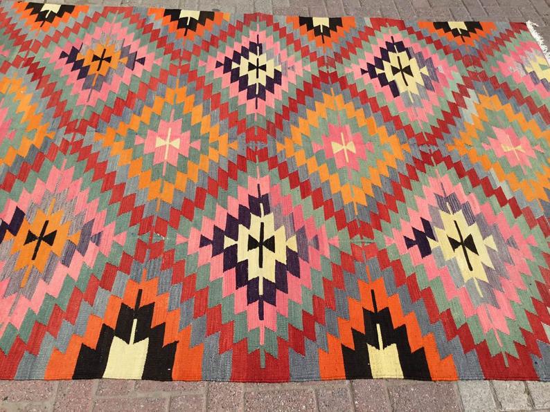 Bohemian Kilim Vintage -matto 289cm x 202cm käsinkudottu