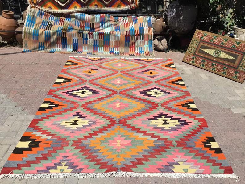 Bohemian Kilim Vintage -matto 289cm x 202cm käsinkudottu