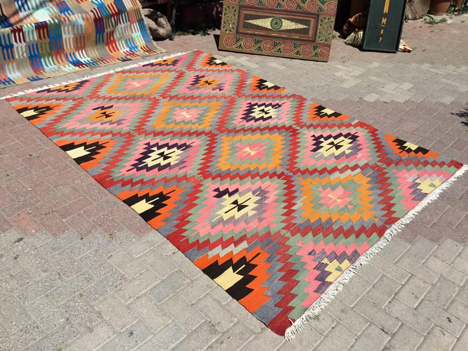 Bohemian Kilim Vintage -matto 289cm x 202cm käsinkudottu