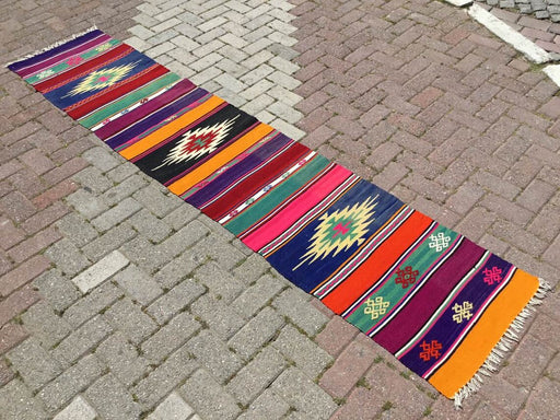 Bohemian Turkish Kilim Runner Rug 283cm x 59cm