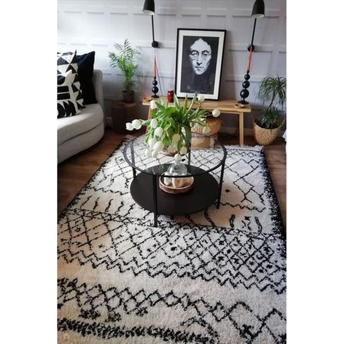 Boho 5402 Modern Moroccan Berber Soft Plush Shaggy White/Black Rug