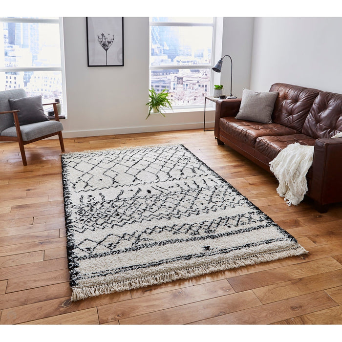 Boho 5402 Modern Moroccan Berber Soft Plush Shaggy White/Black Rug