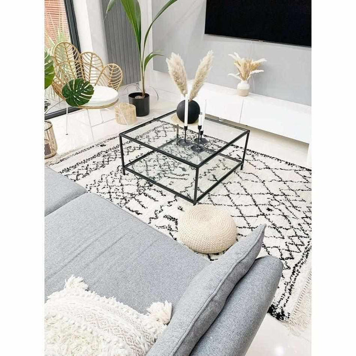 Boho 5402 Modern Moroccan Berber Soft Plush Shaggy White/Black Rug