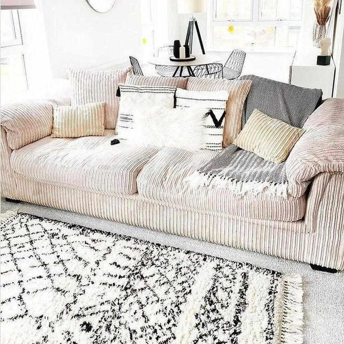 Boho 5402 Modern Moroccan Berber Soft Plush Shaggy White/Black Rug