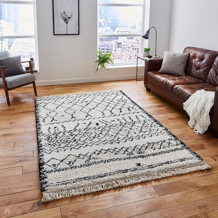 Boho 5402 Modern Moroccan Berber Soft Plush Shaggy White/Black Rug