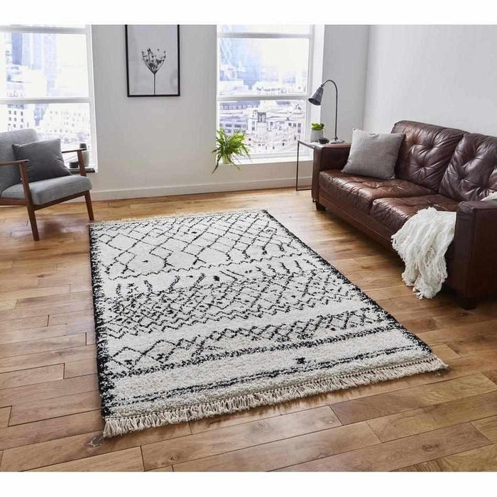 Boho 5402 Modern Moroccan Berber Soft Plush Shaggy White/Black Rug