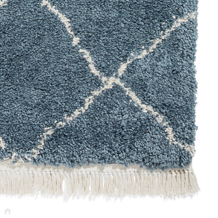 Boho 5413 Modern Moroccan Berber Soft Plush Shaggy Blue Rug