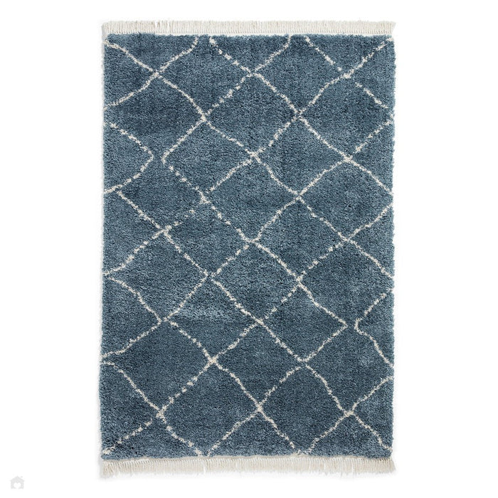 Boho 5413 Modern Moroccan Berber Soft Plush Shaggy Blue Rug