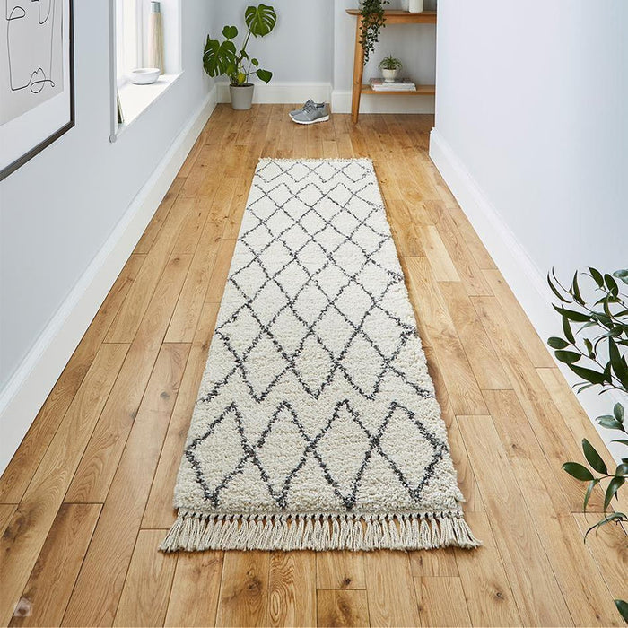 Boho 8280 Modern Moroccan Berber Soft Plush Shaggy Cream/Grey Rug