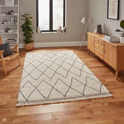 Boho 8280 Modern Moroccan Berber Soft Plush Shaggy Cream/Grey Rug