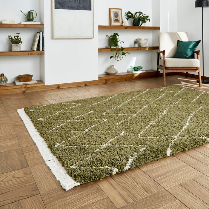 Boho 8280 Modern Moroccan Berber Soft Plush Shaggy Green Rug