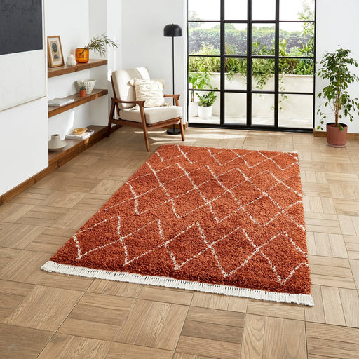 Boho 8280 Modern Moroccan Berber Soft Plush Shaggy Rust Rug