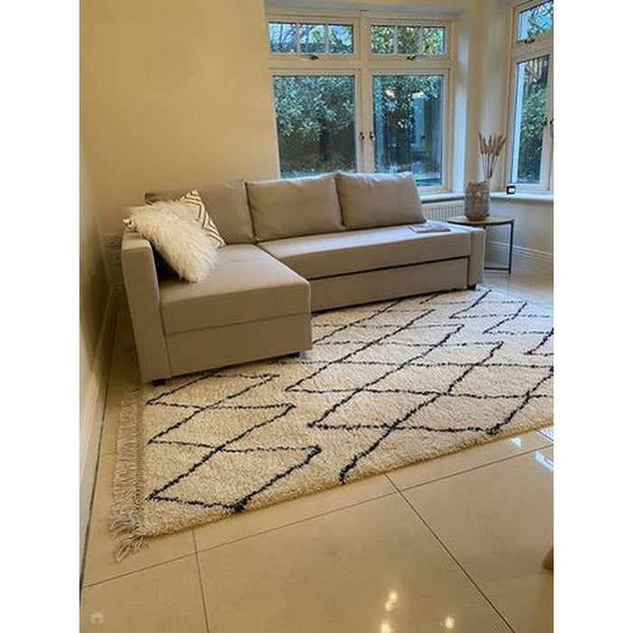 Boho 8280 Modern Moroccan Berber Soft Plush Shaggy White/Black Rug