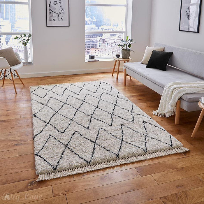 Boho 8280 Modern Moroccan Berber Soft Plush Shaggy White/Black Rug