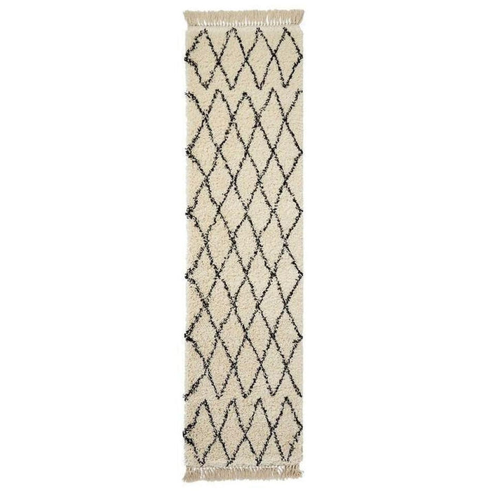 Boho 8280 Modern Moroccan Berber Soft Plush Shaggy White/Black Runner