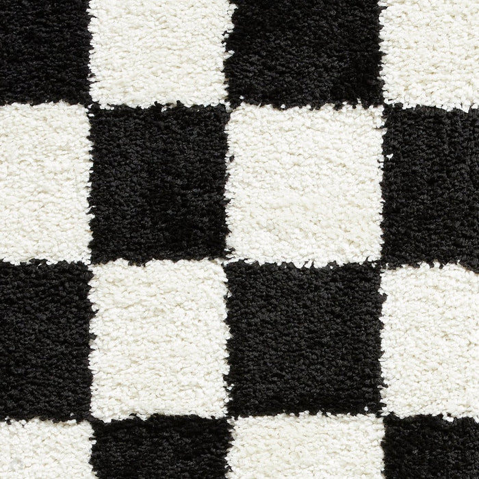 Boho 9433 Modern Moroccan Berber Checkerboard Soft Plush Shaggy Black/White Rug