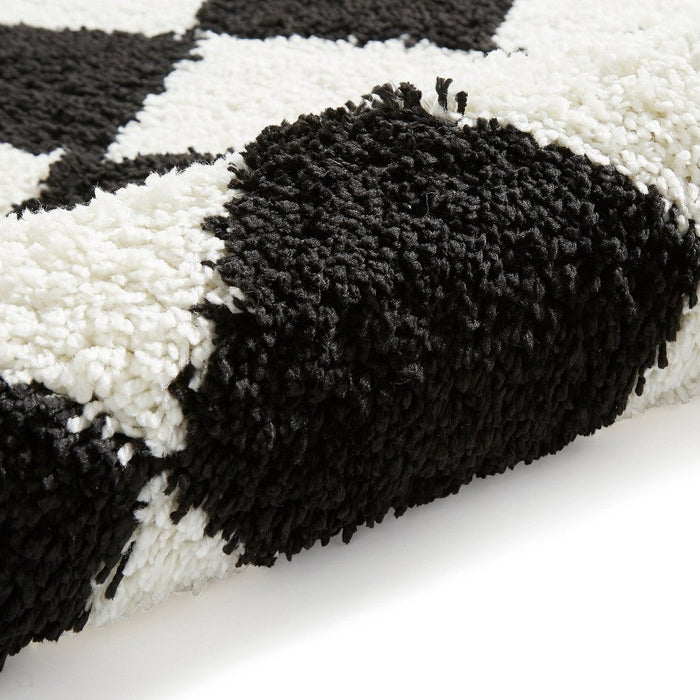 Boho 9433 Modern Moroccan Berber Checkerboard Soft Plush Shaggy Black/White Rug