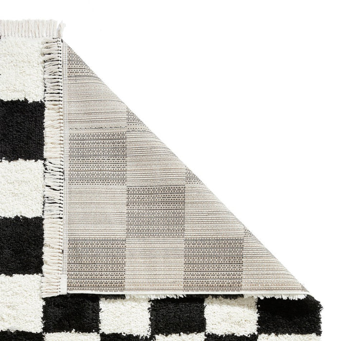 Boho 9433 Modern Moroccan Berber Checkerboard Soft Plush Shaggy Black/White Rug