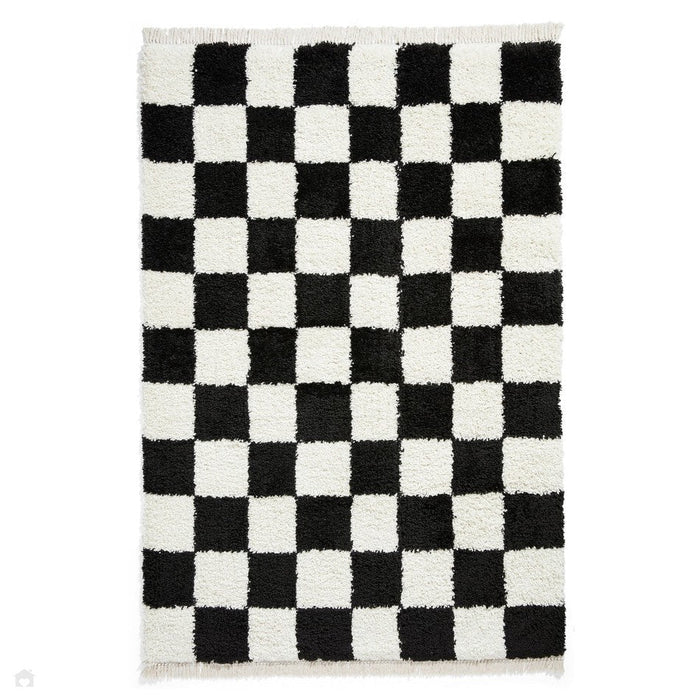 Boho 9433 Modern Moroccan Berber Checkerboard Soft Plush Shaggy Black/White Rug