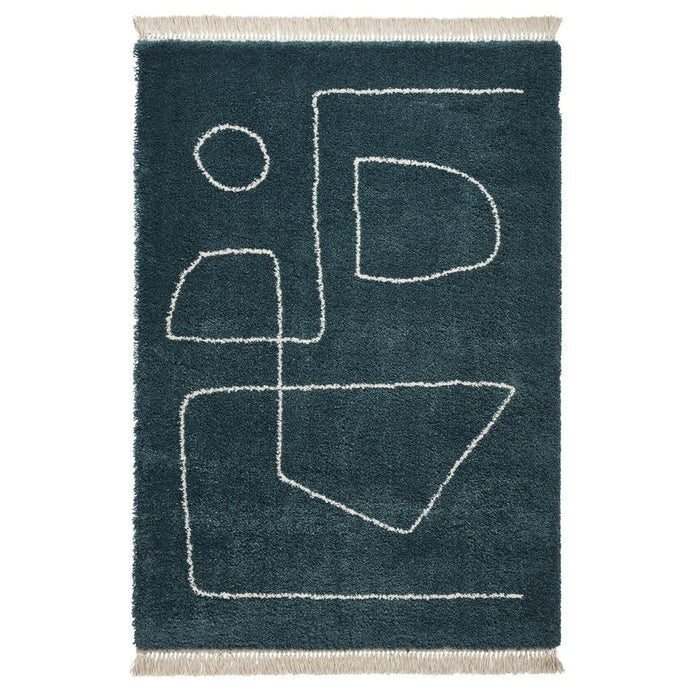 Boho A474 Modern Moroccan Berber Soft Plush Shaggy Dark Green Rug