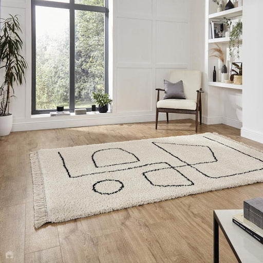 Boho A474 Modern Moroccan Berber Soft Plush Shaggy White/Black Rug