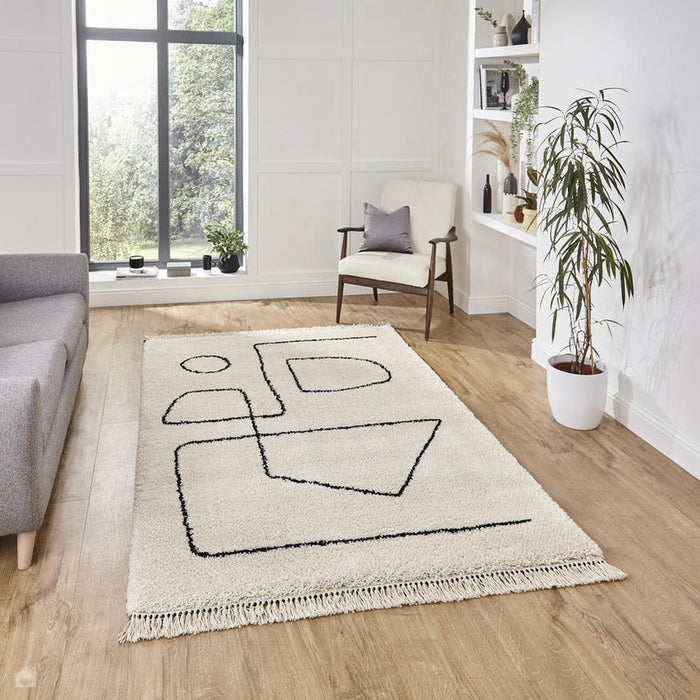 Boho A474 Modern Moroccan Berber Soft Plush Shaggy White/Black Rug