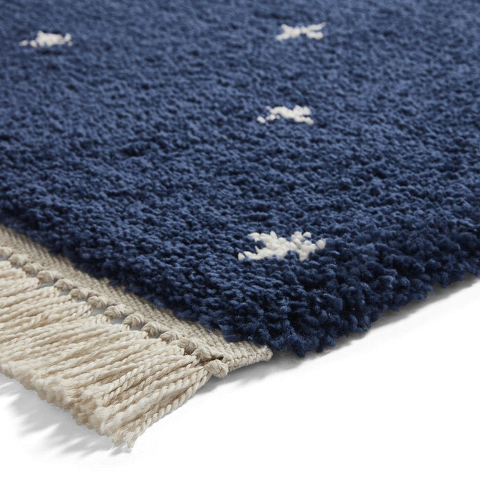 Boho A475 Modern Moroccan Berber Soft Plush Shaggy Navy Blue Rug